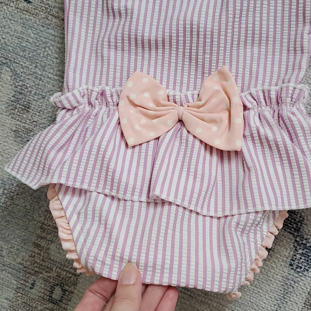 Ruffle Butts Toddler Girls Peplum Seersucker Skirt One Piece Swimsuit Sz2T